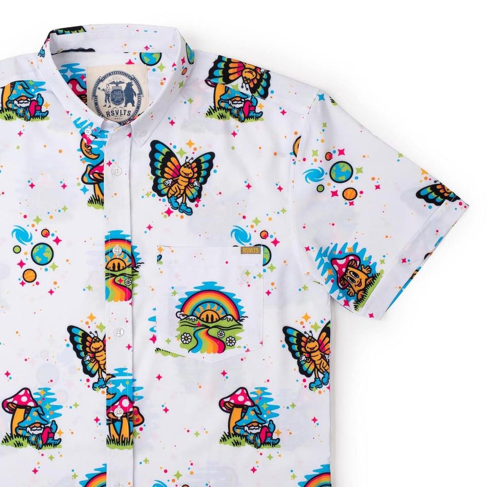 RSVLTS Have a Good Trip KUNUFLEX Short Sleeve Shirt in White — front view