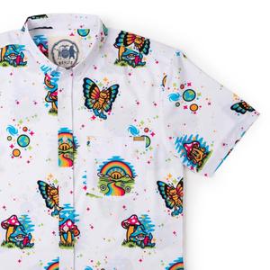 RSVLTS Have a Good Trip KUNUFLEX Short Sleeve Shirt in White — front view