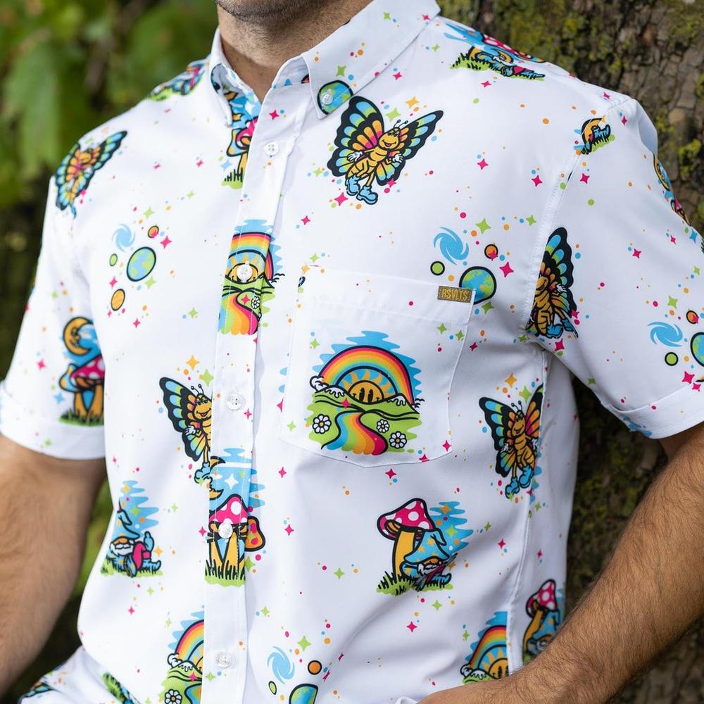 RSVLTS Have a Good Trip KUNUFLEX Short Sleeve Shirt in White — detail 3
