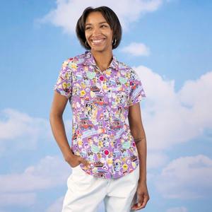 RSVLTS Let's Motor Women's KUNUFLEX Short Sleeve Shirt in Purple — front view