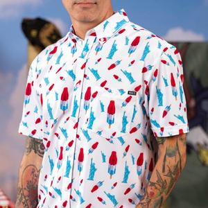 RSVLTS America Pops & Freedom KUNUFLEX Short Sleeve Shirt (Legends Edition) in Blue — front view