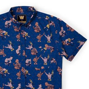 RSVLTS Changing of the Guard KUNUFLEX Short Sleeve Shirt in Blue — front view
