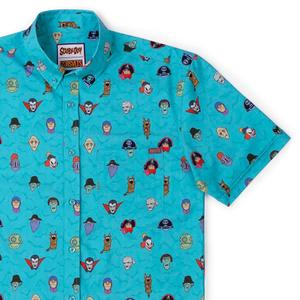 RSVLTS Haunting Heads KUNUFLEX Short Sleeve Shirt in Blue — front view