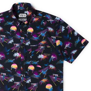 RSVLTS Synthwave Dogfight KUNUFLEX Short Sleeve Shirt in Black — front view