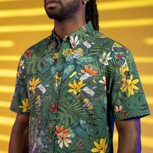 RSVLTS Trop & 'Lock KUNUFLEX Short Sleeve Shirt in Green — front view