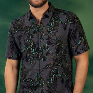 RSVLTS Jag Noir Bamboo Short Sleeve Shirt in Black — front view