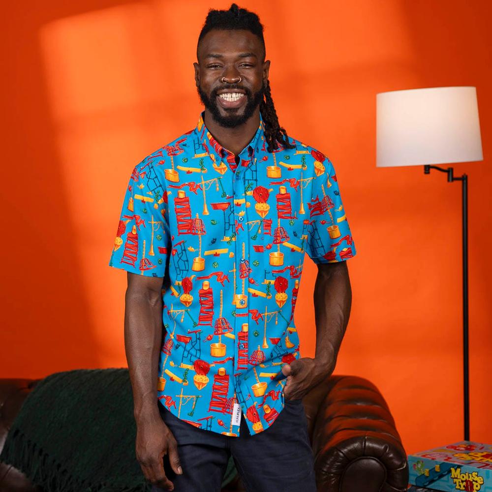 RSVLTS Crazy Contraption KUNUFLEX Short Sleeve Shirt in Blue — detail 5