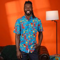 RSVLTS Crazy Contraption KUNUFLEX Short Sleeve Shirt in Blue — detail 5