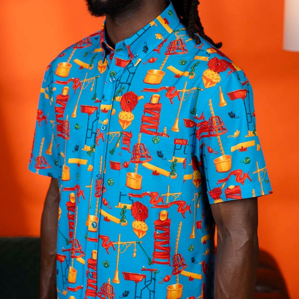 RSVLTS Crazy Contraption KUNUFLEX Short Sleeve Shirt in Blue — detail 7