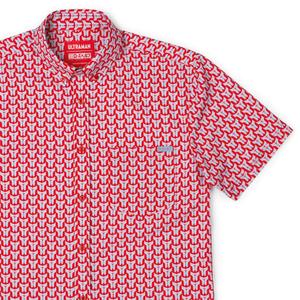 RSVLTS Timing Is Everything KUNUFLEX Short Sleeve Shirt in Red — front view
