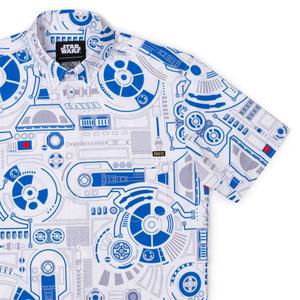 RSVLTS R2 Deconstructed KUNUFLEX Short Sleeve Shirt in Blue — front view