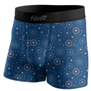 RSVLTS Stars, Stripes and Shields Single-Pack Boxer Briefs in Blue — front view