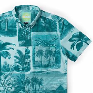 RSVLTS Litho Palms KUNUFLEX Short Sleeve Shirt in Blue — front view