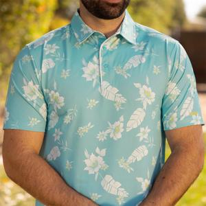 RSVLTS Feather Flora All-Day Polo in Blue — front view