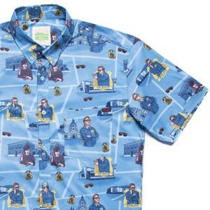 RSVLTS Burt Macklin KUNUFLEX Short Sleeve Shirt in Blue — front view