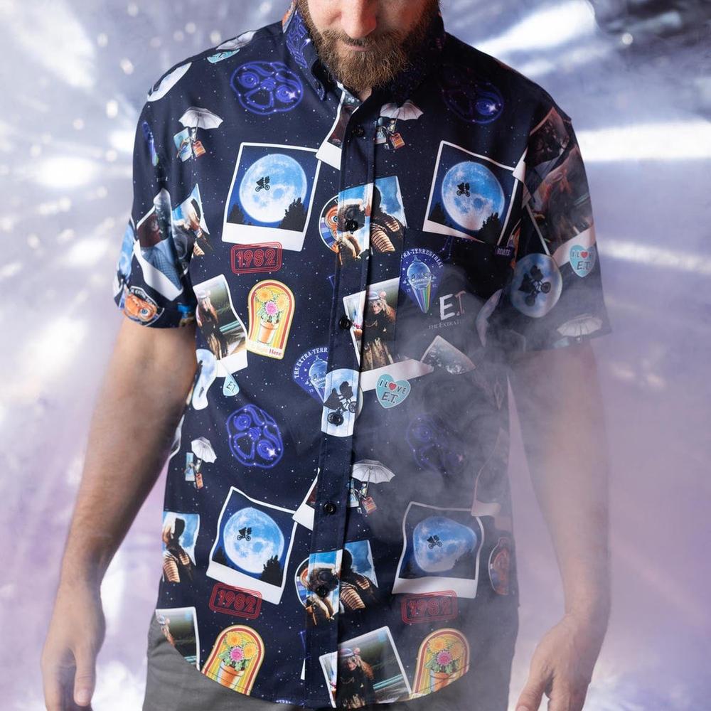 RSVLTS Celestial Greetings KUNUFLEX Short Sleeve Shirt in Blue — detail 7