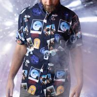 RSVLTS Celestial Greetings KUNUFLEX Short Sleeve Shirt in Blue — detail 7