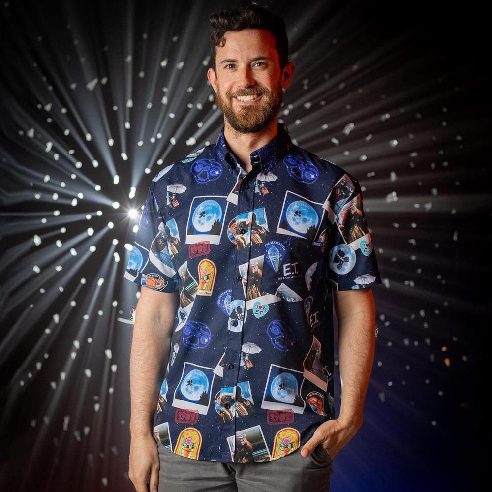RSVLTS Celestial Greetings KUNUFLEX Short Sleeve Shirt in Blue — detail 4