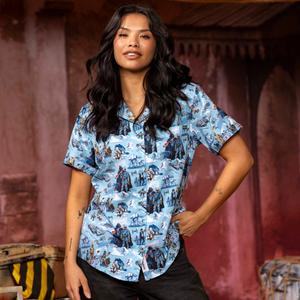 RSVLTS Sweet Dreams, Rebels! Women's KUNUFLEX Short Sleeve Shirt in Blue — front view