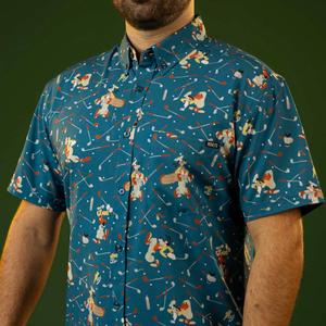 RSVLTS Goofy Golf KUNUFLEX Short Sleeve Shirt in Blue — front view