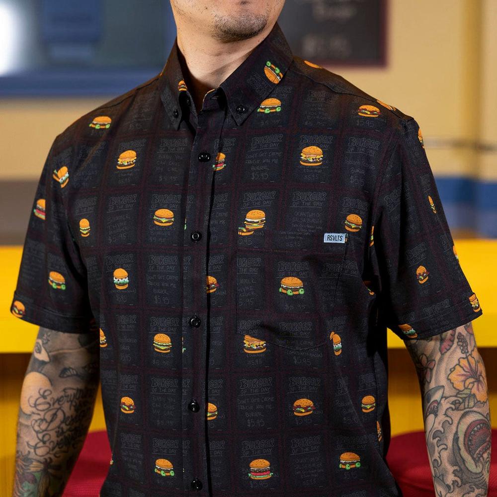 RSVLTS Burgers of the Day KUNUFLEX Short Sleeve Shirt in Black — detail 6