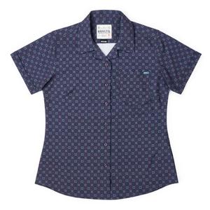 RSVLTS Midnight Mosaic Women's KUNUFLEX Short Sleeve Shirt in Blue — front view
