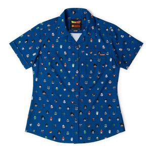 RSVLTS Saiyan Saga Women's KUNUFLEX Short Sleeve Shirt in Blue — front view