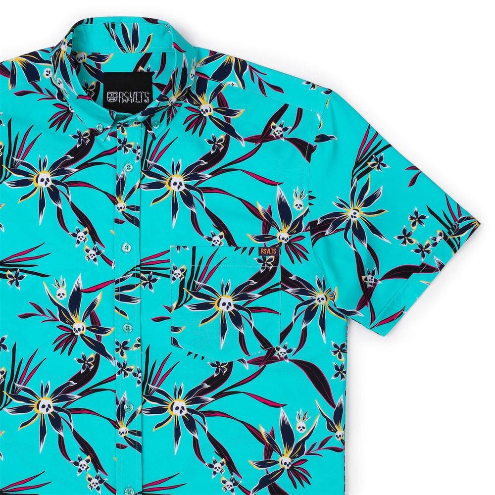 RSVLTS Loves Me Not KUNUFLEX Short Sleeve Shirt in Blue — front view