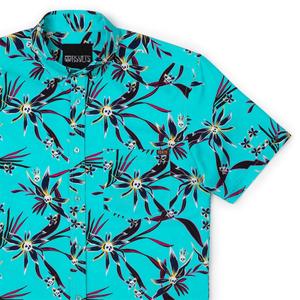 RSVLTS Loves Me Not KUNUFLEX Short Sleeve Shirt in Blue — front view