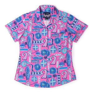 RSVLTS Pink Sand Beach Women's KUNUFLEX Short Sleeve Shirt in Pink — front view