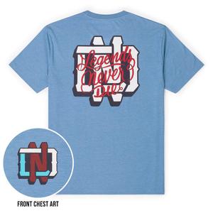RSVLTS LND Crewneck Tee in Blue — front view