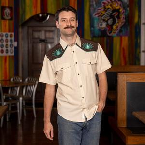 RSVLTS Mas Santo! Roper Short Sleeve Shirt in Neutral — front view