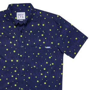 RSVLTS Fireflies KUNUFLEX Short Sleeve Shirt in Blue — front view