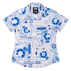 RSVLTS R2 Deconstructed Women's KUNUFLEX Short Sleeve Shirt in Blue — front view