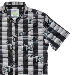 RSVLTS Sandworm Stripes KUNUFLEX Short Sleeve Shirt in Gray — front view