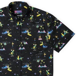 RSVLTS Space Beach KUNUFLEX Short Sleeve Shirt in Black — front view