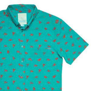 RSVLTS Lobster Stretch Seersucker Short Sleeve Shirt in Blue — front view