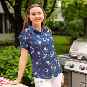 RSVLTS Fins & Freedom Women's KUNUFLEX Short Sleeve Shirt in Blue — front view