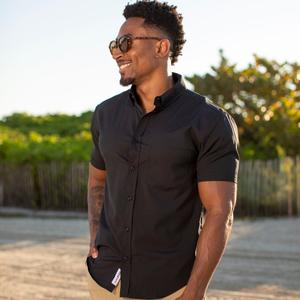 RSVLTS Black Sand Beach KUNUFLEX Short Sleeve Shirt — front view