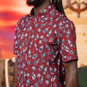 RSVLTS And a Bottle o' Rum KUNUFLEX Short Sleeve Shirt in Red — front view