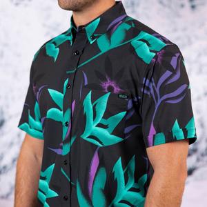 RSVLTS Midnight Oasis KUNUFLEX Short Sleeve Shirt in Black — front view