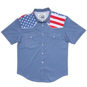 RSVLTS The Boss Roper Short Sleeve Shirt in Blue — front view