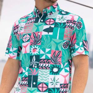 RSVLTS Shore Things KUNUFLEX Short Sleeve Shirt in Green — front view