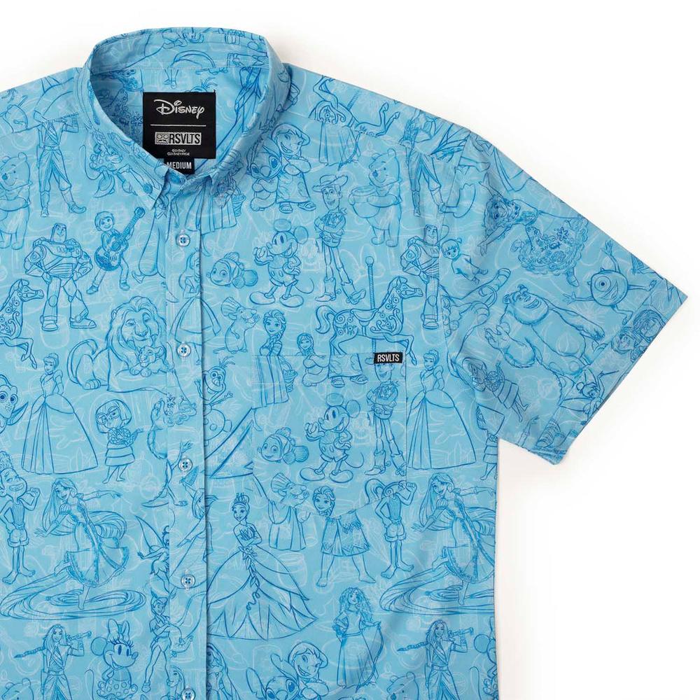 RSVLTS Sketches to Screen KUNUFLEX Short Sleeve Shirt in Blue — front view