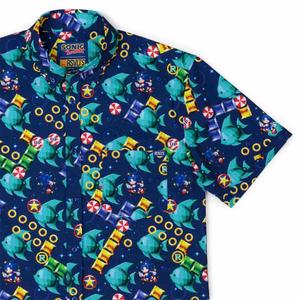 RSVLTS Spinning Maze Mayhem KUNUFLEX Short Sleeve Shirt in Blue — front view