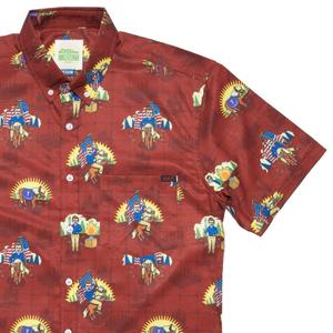 RSVLTS 5,000 Candles In The Wind KUNUFLEX Short Sleeve Shirt in Brown — front view