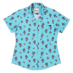 RSVLTS Aperol Steve Women's KUNUFLEX Short Sleeve Shirt in Blue — front view