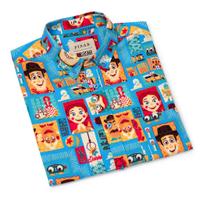 RSVLTS Woodcut Woody & Friends KUNUFLEX Short Sleeve Shirt in Blue — detail 11