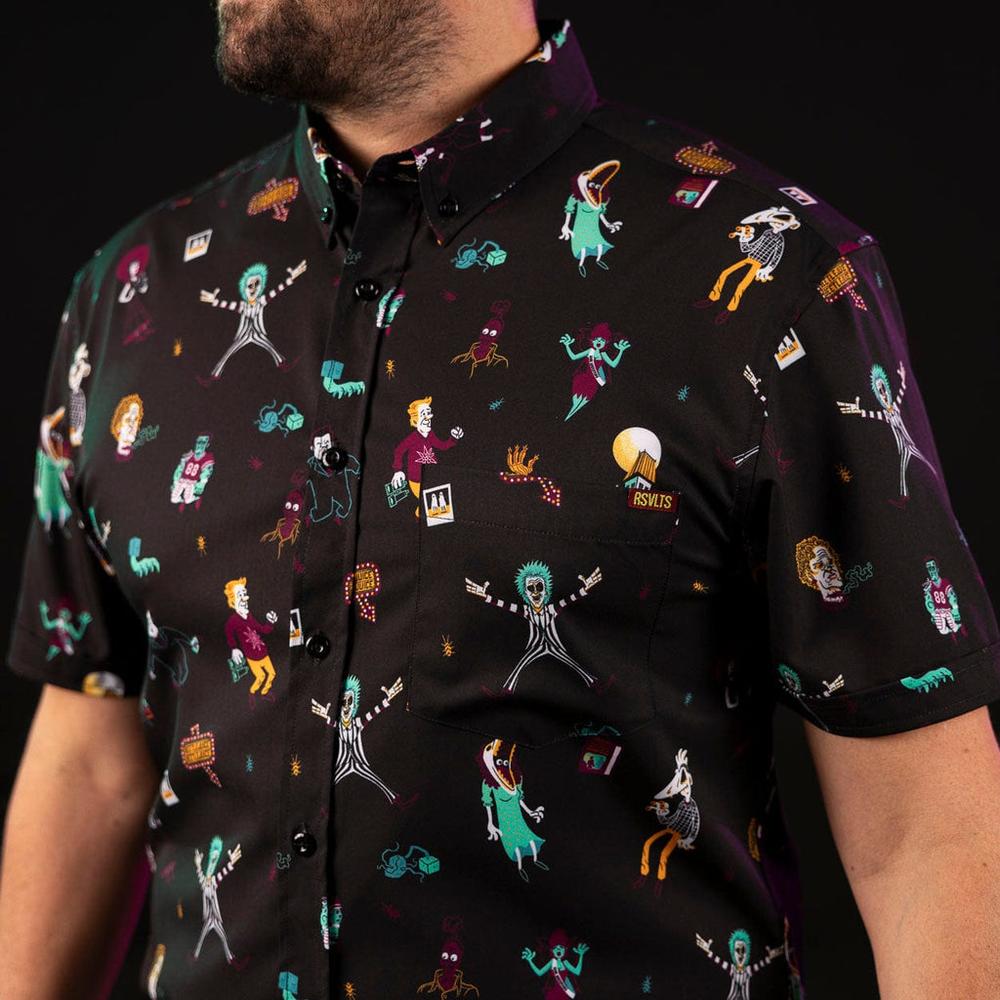 RSVLTS The Ghost with the Most KUNUFLEX Short Sleeve Shirt in Black — detail 3
