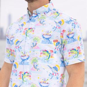 RSVLTS Drinking Like Fish KUNUFLEX Short Sleeve Shirt in Blue — front view